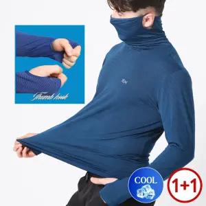 1+  1 여름 남성 엄지홀 마스크 티셔츠 쿨 냉감 티 작업복 긴팔 골프이너웨어 382