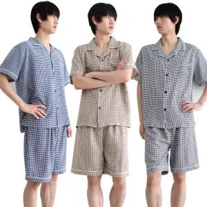 쿨체크 카라 반팔 잠옷세트 남성 여성 파자마 한벌 커플 홈웨어 실내복 상하의 세트