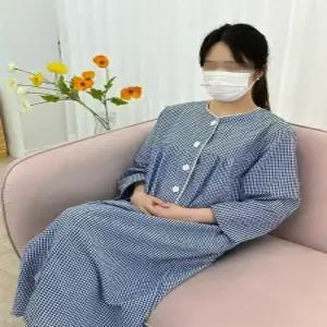 산후조리원복 수유원피스 여름 지지미 리플 체크 빅사이즈잠옷 만삭임산부원피스 수유복 임부복