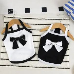 리본 골지 패브릭 민소매 나시 티셔츠 강아지 고양이 반려동물 산책 옷 (WFKAJLF)