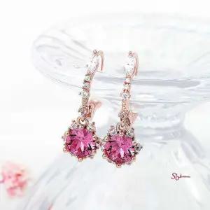 14K 금침 큐빅 쥬벤스 드롭 로즈골드 원터치링 귀걸이ijk755