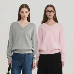 WOMAN 코튼 레이어드 브이넥 니트 풀오버 [3COL] / GF1LKP506
