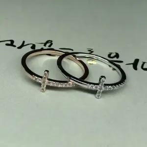 실버925 미니 십자 큐빅 레이어드 패션 은 반지 커플