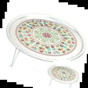 미니교자상 양은 밥상 찻상 다과상 원형 레트로 53cm