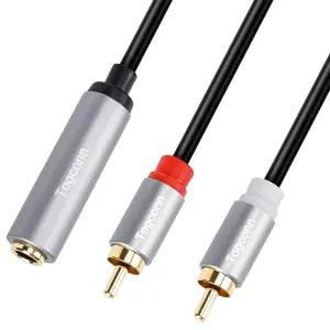 Togconn 6.35mm ~ 2RCA 오디오 케이블 1/4인치 여성 TRS 스테레오 듀얼 RCA 남성 Y 스플리터 어댑터 골드