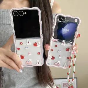 귀여운 토끼 과일 물결 비즈 스트랩 슬림핏 하드 갤럭시 지플립 제트플립 Z플립 7 6 5 4 3 케이스