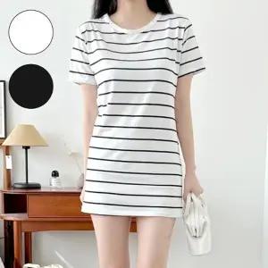여름 데일리 스커트 스판 스트라이프 미니 반팔 원피스