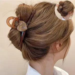 예쁜헤어핀 빅사이즈 올림 머리 대형 헤어 하트 큰 집게핀 브라운