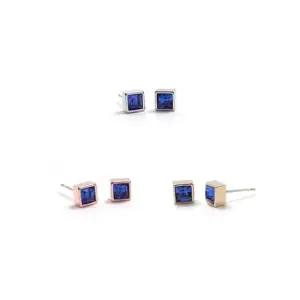 E516 4mm 사파이어 스퀘어 크리스탈 은침 귀걸이