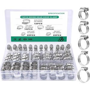 70pcs 6-29mm 조정 가능한 스테인레스 스틸 스크류 밴드 호스 클램프 자동차 연료 파이프 웜 기어 클립