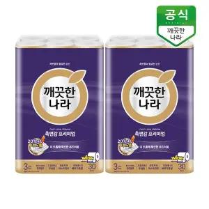 [깨끗한나라] 촉앤감 프리미엄 3겹 화장지 30m 30롤 x 2팩