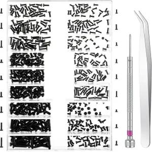 핀셋이 있는 500 PCS 마이크로 글래스 나사 수리 키트 M1.2/M1.4/M2 노트북 컴퓨터 전자 모음 안경 수리용