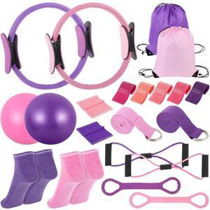 여성용 필라테스 링 서클 세트 21개, 볼 요가, 스트레칭, 스트랩 밴드, 미끄럼 방지 양말, 운동용 백백, 필라테스, 피트니스에 일반적으로 사용되는 9.8인치 포함