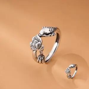 기원 행운과 소원성취 성공 은반지 연꽃 물고기 비단잉어반지