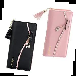 초등장지갑 심플 여학생 인조PU 러블리 고양이 장지갑