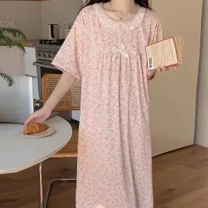 잔꽃 반팔 잠옷 원피스 플라워 파자마