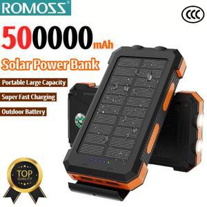 ROMOSS 500000mAh 태양광 파워뱅크 휴대용 대용량 충전기 USB-A 및 호환 플래시라이트 포함 야외 배터리