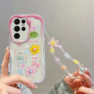 유니블링 갤럭시s24 23 22 큐트 파츠 데코덴 스트랩 물결케이스