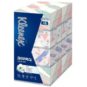 크리넥스 소프트터치 미용티슈 250매 x 8개갑 상자 휴지 각휴지 각티슈 곽티슈