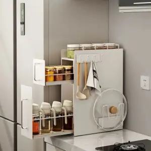 주방 틈새 양념 서랍장 보관함 싱크대 수납 2단 자석후크냄비뚜껑홀더포함