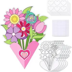 MoDooris 48팩 DIY 종이 하트 꽃다발 키트 발렌타인데이 꽃 공예 세트 나만의 꽃무늬 빈 색칠하기 장식