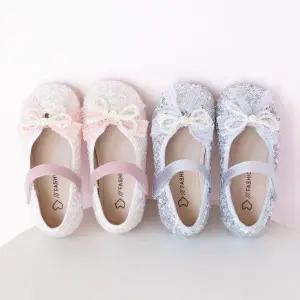 유아 화려한 스팽글 진주 리본 쿠셔닝 공주 여아 구두 (160-190)