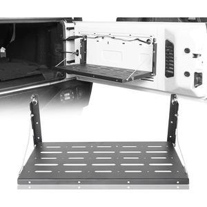 2007-2018 지프 랭글러 JK & 무제한용 후크 로드 테일게이트 테이블 금속 보관 랙 접이식 화물 선반