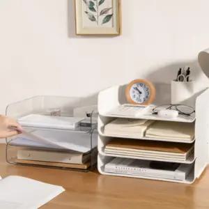 멀티 데스크 1단 A4 문서 서류 정리 가로형 트레이 오거나이저 투명 화이트 사무실 문서 보관함
