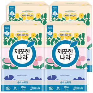 깨끗한나라 순수 소프티 미용티슈 250매x3입 4팩