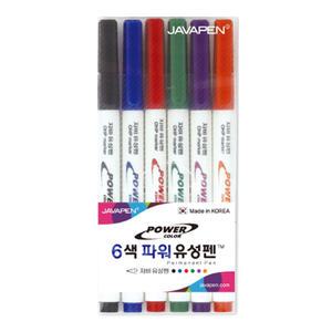 자바 파워유성펜 6색 세트 네임펜 마카펜 유성마카