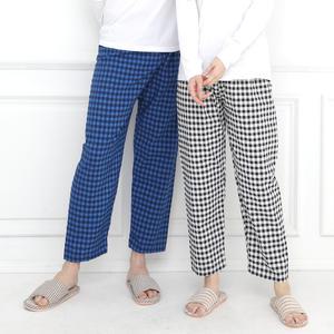 사계절 홈웨어 선염 면 9부 파자마바지 남성 여성 작은체크 잠옷
