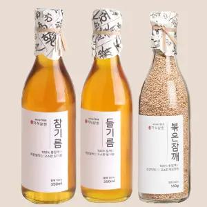 미식상회 100% 대용량 저온압착 참기름 350ml+들기름 350ml+볶은참깨180g