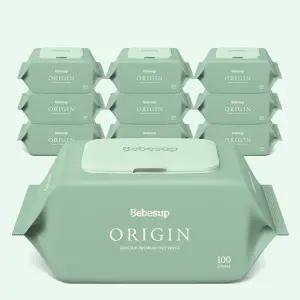 베베숲 오리진 캡형 대용량 엠보싱 아기물티슈 100매, 10개