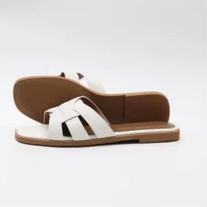 여성 클래식 가죽 크로스 스트랩 낮은 굽 샌들슬리퍼