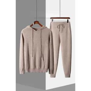 남성 울 양모 니트 후드 트레이닝 세트 기모 운동복 겨울 홈웨어