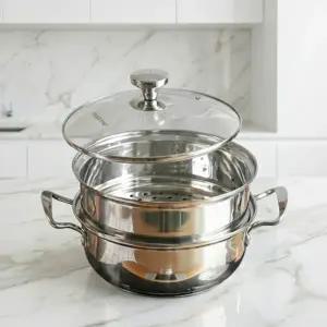 인덕션 찜 냄비 다용도 업소용 2단 스텐레스 찜 냄비 전골 스텐 고급 찌개용 국물용 뚜껑 세트 유리 다층