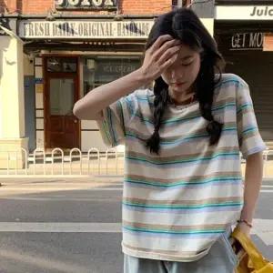 티셔츠 여성 스트라이프 반팔티