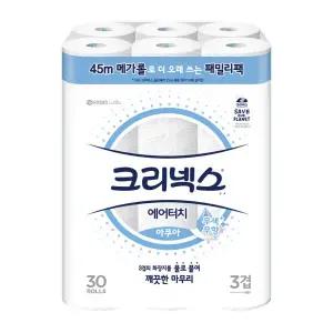 크리넥스 에어터치 아쿠아 패밀리팩 3겹 45M 30개입 1개