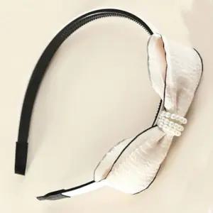 여성 진주리본 얇은 머리띠 1p 쉬폰 깔끔한 헤어밴드 데일리
