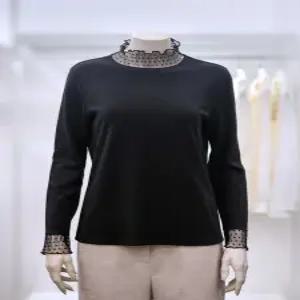 [프렐린]RTP261S11 블랙 도트 시스루 배색 하이넥 티셔츠