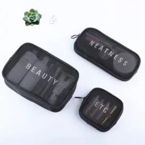 ( )파우치 3종 다용도 메쉬 블랙 깔끔한 메이크업파우치 미니가방