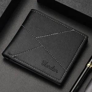남성 디자인 재봉선 반지갑 지갑 빈티지 블랙 포인트-WFIVSLP