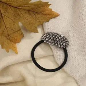 곡선형 큐빅 헤어끈 블랙 방울큐빅헤어슈슈 방울큐빅머리고무줄끈