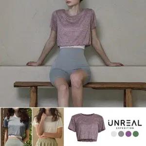 여성 반팔 셔링 크롭 티셔츠 커버업 상의