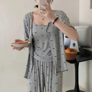 리본 패턴 나시 반팔 가디건 긴바지 잠옷 3피스세트