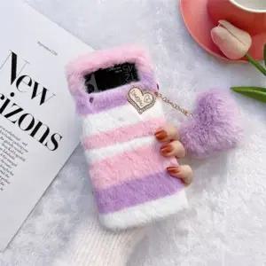 유니블링 갤럭시z플립 2 3 4 레인보우 밍크 하트 키링 털케이스