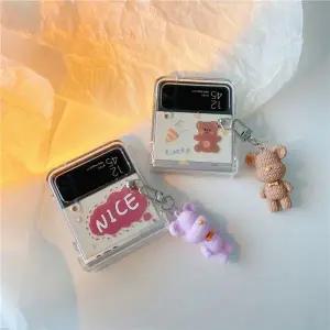 유니블링 갤럭시 z플립 3 힌지 보호 곰돌이 키링 실리콘 케이스