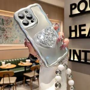 유니블링 아이폰 14 13 12 보석 하트 그립 비즈 스트랩 케이스