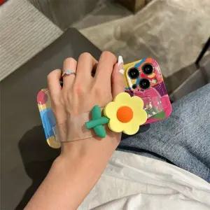 유니블링 아이폰 14 13 12 플라워 투명 핑거그립 스트랩 케이스