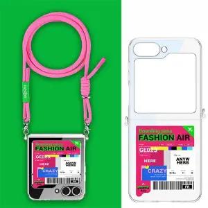 유니블링 갤럭시 z플립6 티켓 디자인 스트랩 투명 하드 케이스